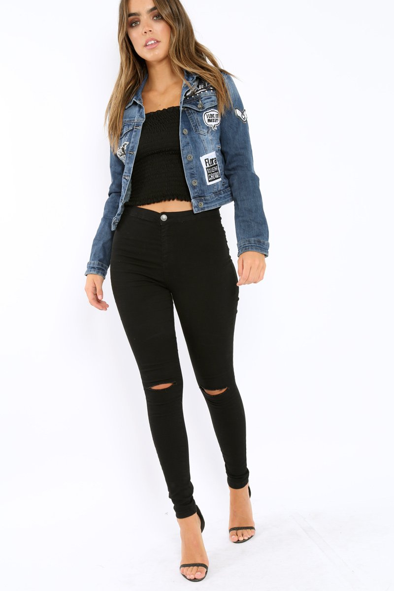 Denim Patch and Stud Jacket - Brittni-Jackets