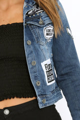 Denim Patch and Stud Jacket - Brittni-Jackets
