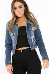 Denim Patch and Stud Jacket - Brittni-Jackets