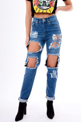 Denim Ripped Mom Jeans - Marissa-Jeans
