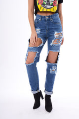 Denim Ripped Mom Jeans - Marissa-Jeans