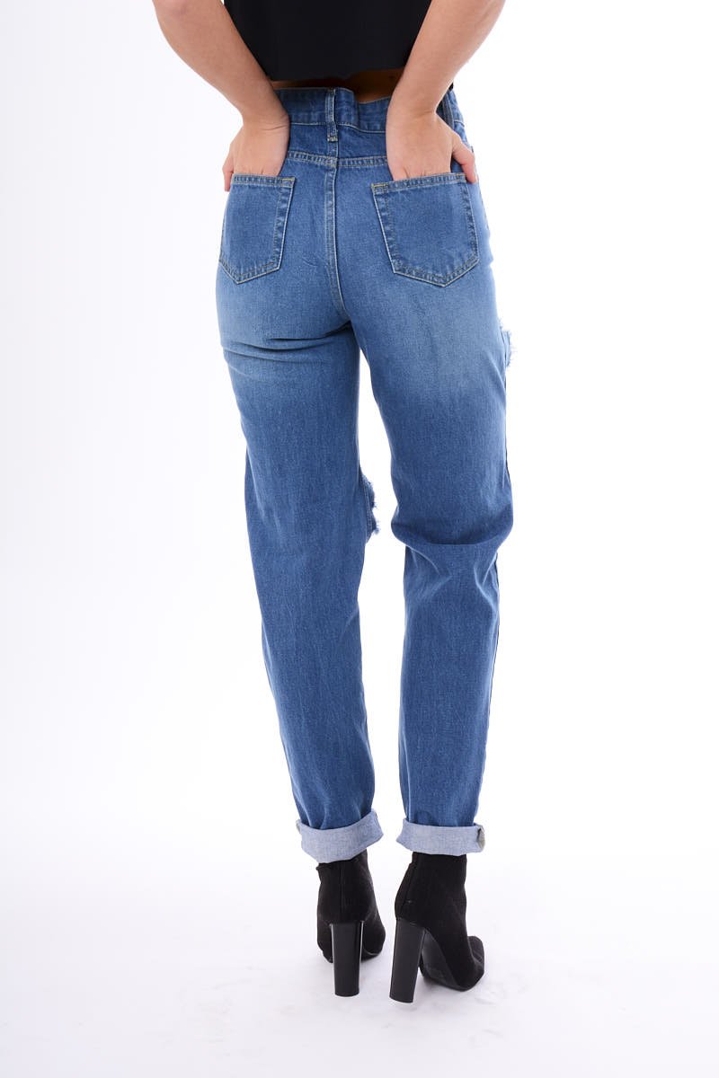 Denim Ripped Mom Jeans - Marissa-Jeans
