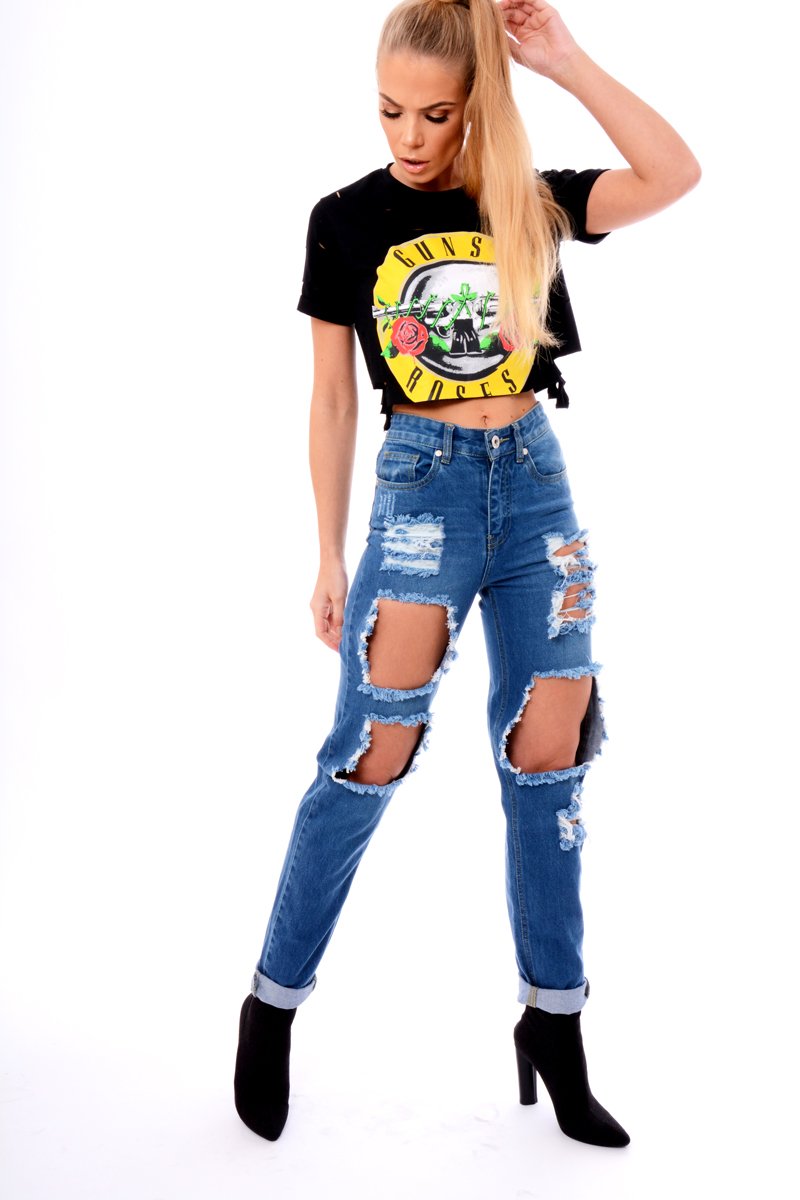 Denim Ripped Mom Jeans - Marissa-Jeans