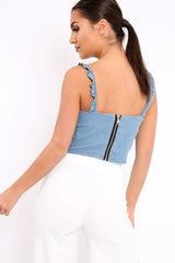 Denim Ruffle Crop Top - Debby-Tops