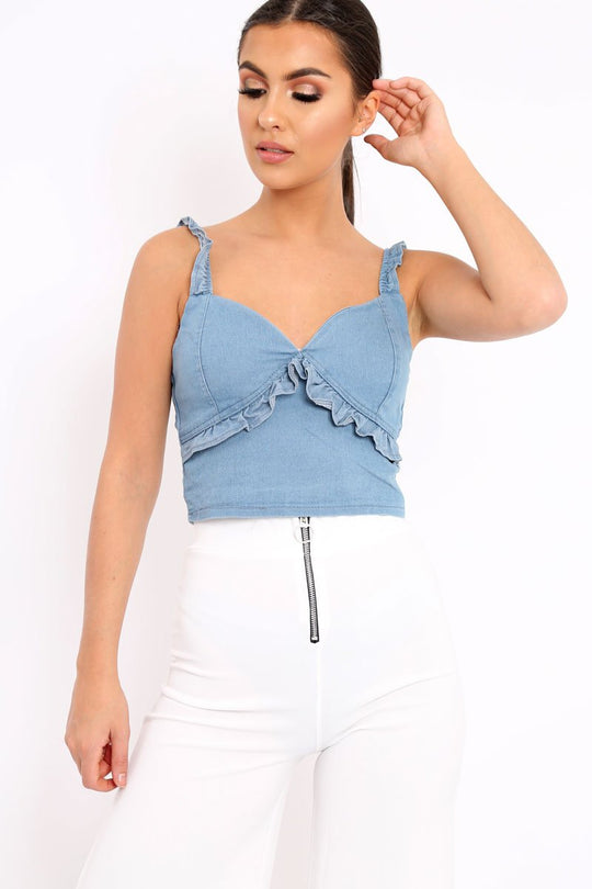 Denim Ruffle Crop Top - Debby
