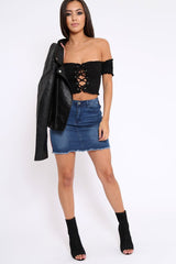 Denim Side Striped Sports Trim Mini Skirt - Trisha-Skirts