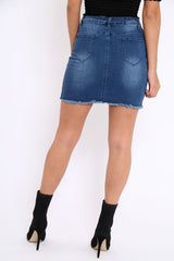 Denim Side Striped Sports Trim Mini Skirt - Trisha-Skirts