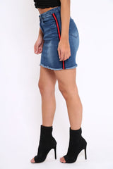 Denim Side Striped Sports Trim Mini Skirt - Trisha-Skirts