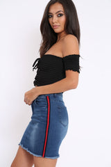 Denim Side Striped Sports Trim Mini Skirt - Trisha-Skirts
