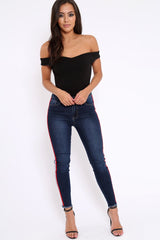 Denim Skinny Jeans with Side Stripes - Hana-Jeans