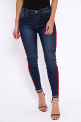 Denim Skinny Jeans with Side Stripes - Hana-Jeans