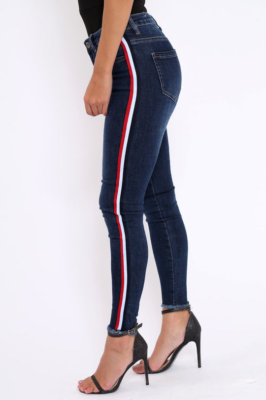 Denim Skinny Jeans with Side Stripes - Hana