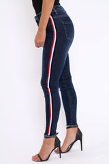 Denim Skinny Jeans with Side Stripes - Hana-Jeans