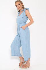 Denim Tie Shoulder Jumpsuit - Zariel-Jumpsuits
