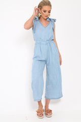 Denim Tie Shoulder Jumpsuit - Zariel-Jumpsuits