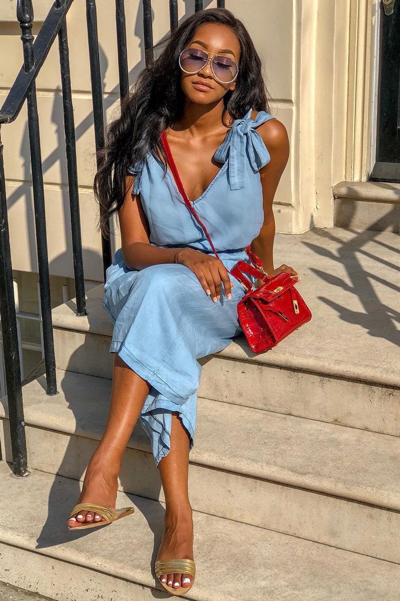 Denim Tie Shoulder Jumpsuit - Zariel-Jumpsuits