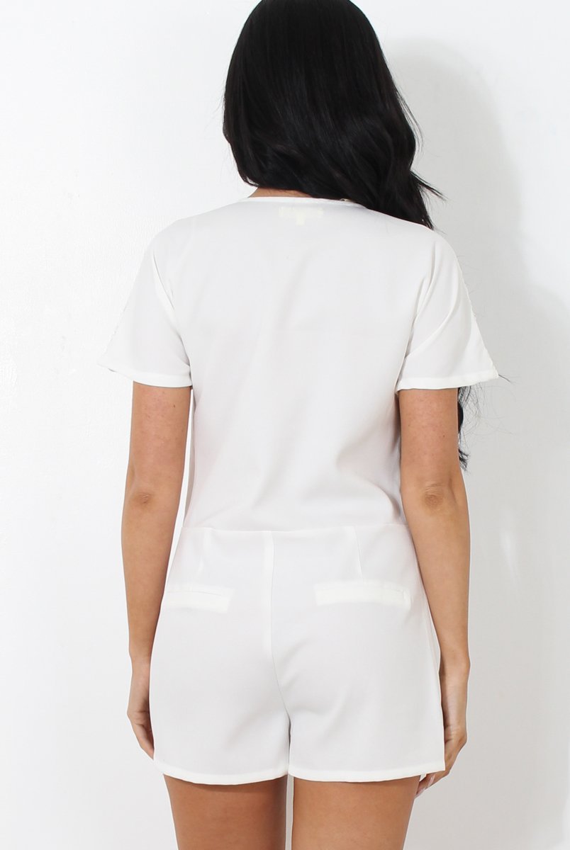 Dero White Crochet Playsuit-Playsuits