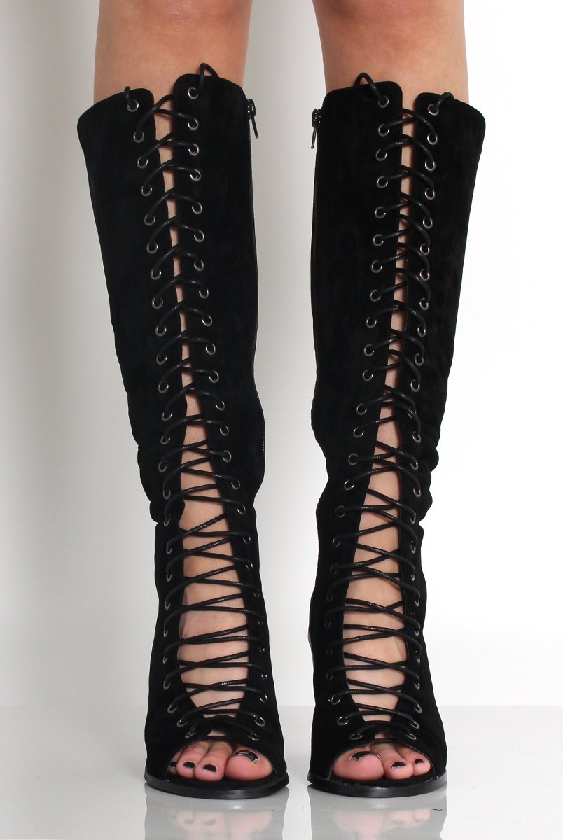 Devon Black Suede Knee High Boots-Boots