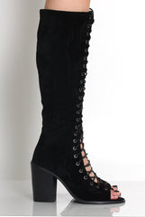 Devon Black Suede Knee High Boots-Boots