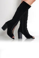 Devon Black Suede Knee High Boots-Boots