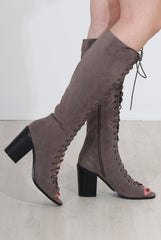 Devon Grey Knee High Boots-Boots