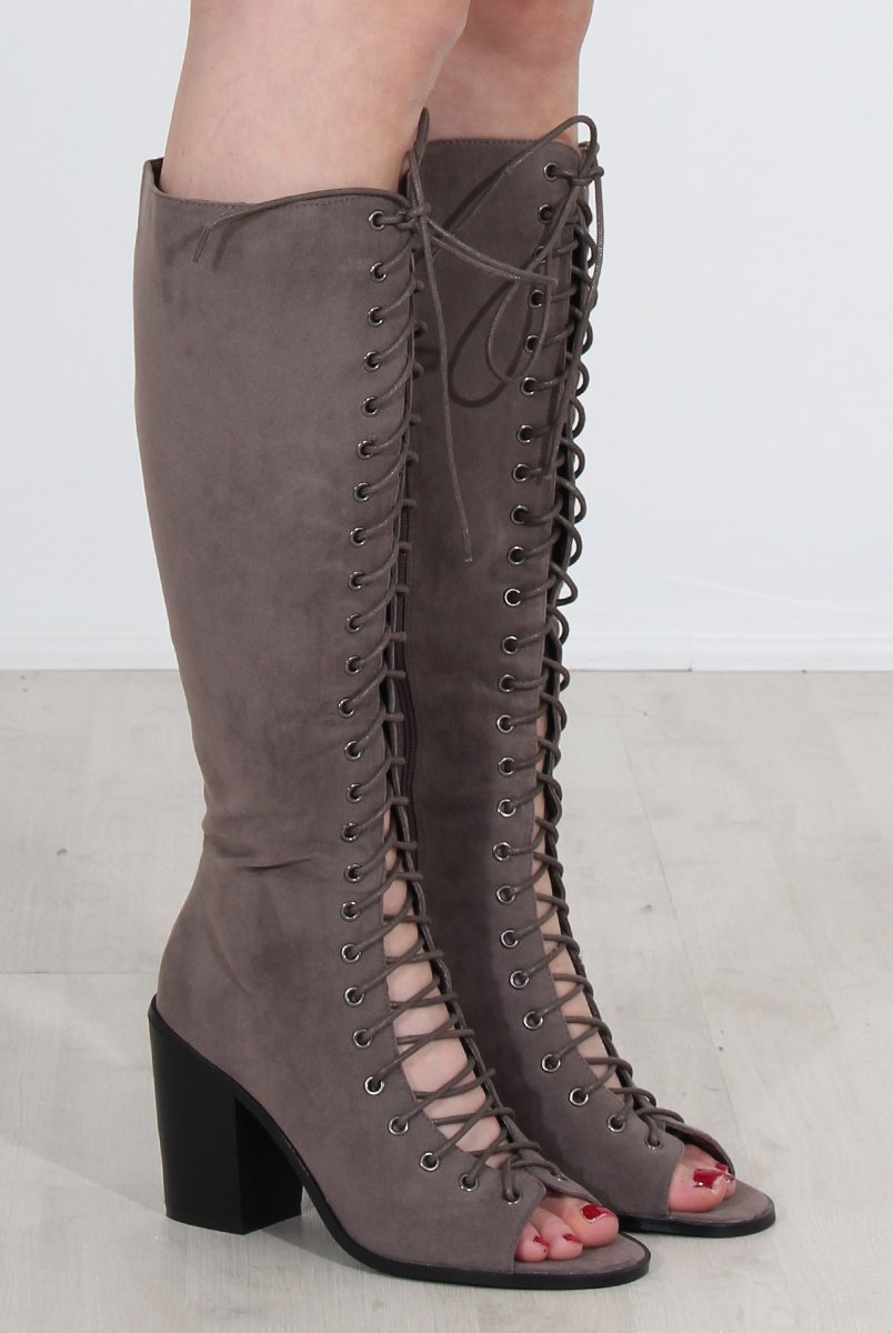 Devon Grey Knee High Boots-Boots