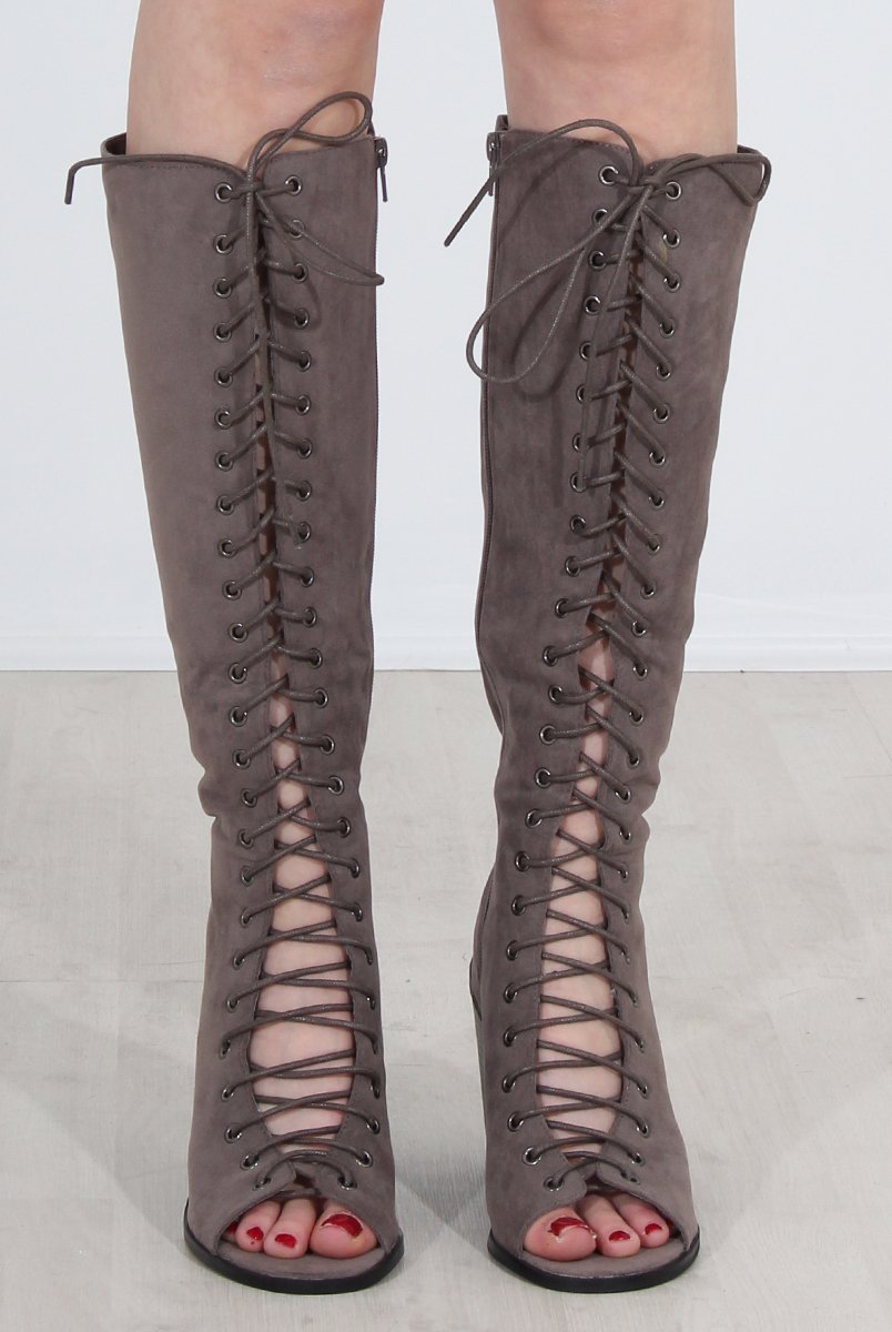 Devon Grey Knee High Boots-Boots