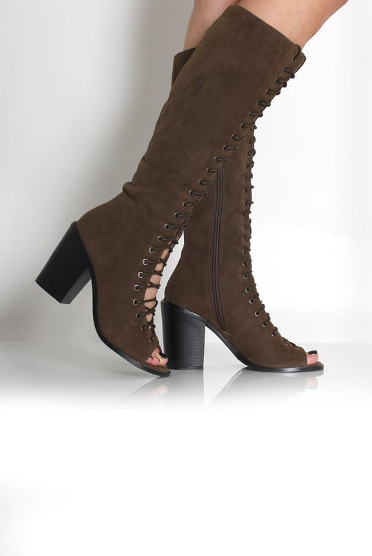 Devon Khaki Suede Knee High Boots