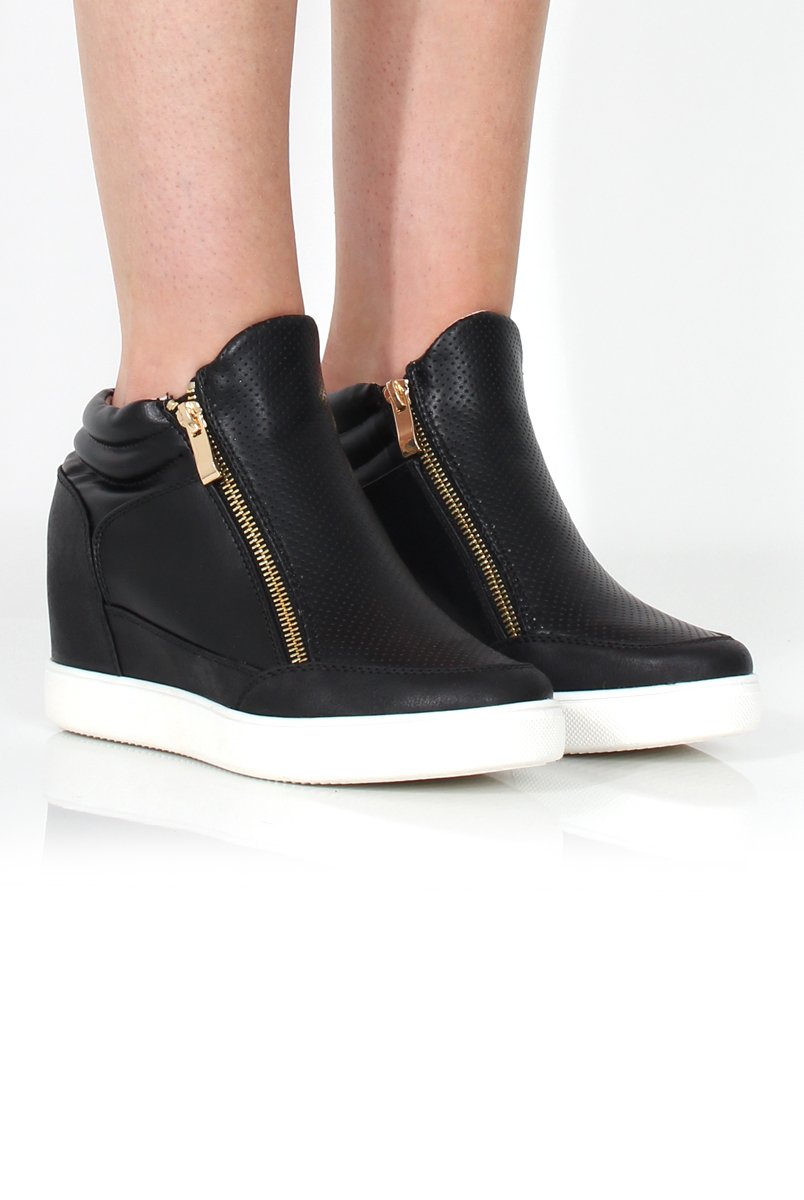 Dina Black Wedged Trainers-Trainers