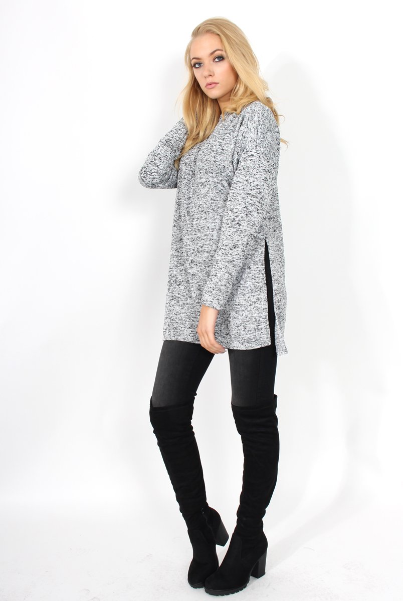 Dina Grey Long Sleeve Side Split Jumper-Knitwear