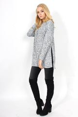 Dina Grey Long Sleeve Side Split Jumper-Knitwear