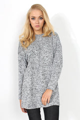 Dina Grey Long Sleeve Side Split Jumper-Knitwear