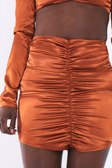 Rust Gathered Front Satin Mini Skirt - Cora
