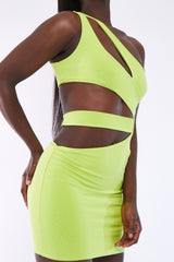 Lime Asymmetric Cut Out Mini Dress - Erin