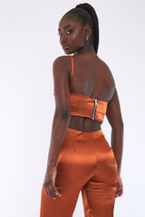 Rust Cowl Neck Satin Corset Top - Skylar
