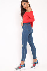 Distressed Dark Denim Skinny Jeans - Delanie-Jeans