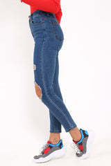 Distressed Dark Denim Skinny Jeans - Delanie-Jeans
