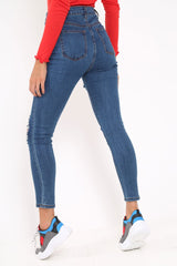 Distressed Dark Denim Skinny Jeans - Delanie-Jeans