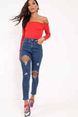 Distressed Dark Denim Skinny Jeans - Delanie-Jeans