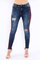 Distressed Denim Jeans with Side Stripes - Abel-Jeans