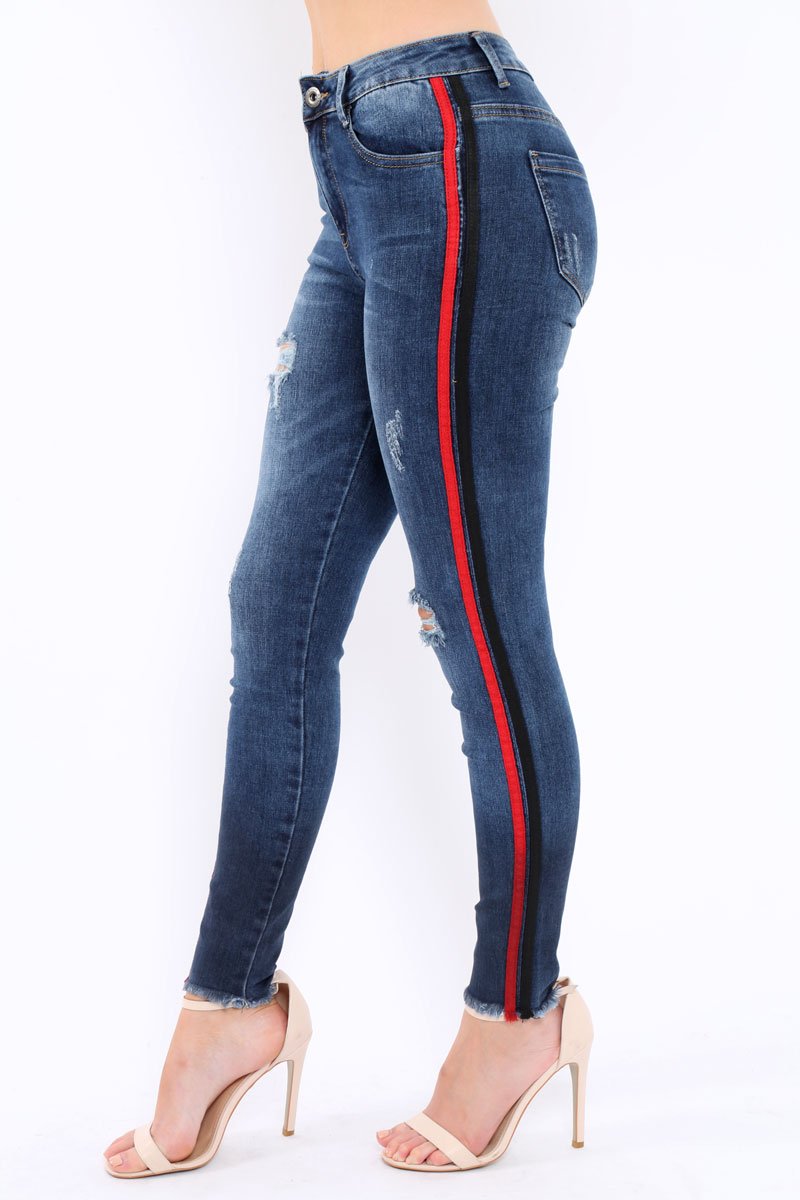 Distressed Denim Jeans with Side Stripes - Abel-Jeans