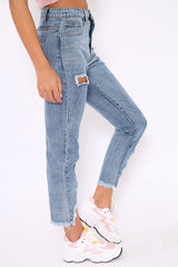 Distressed Split Hem Mom Jeans - Dekota-Jeans