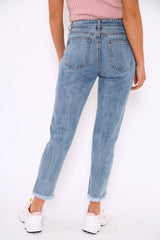 Distressed Split Hem Mom Jeans - Dekota-Jeans