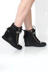 Dixie Black Snakeskin Mesh Wedged Trainer-Wedges