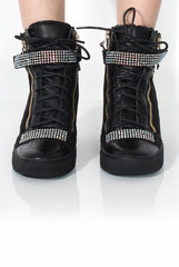 Dixie Black Snakeskin Mesh Wedged Trainer-Wedges