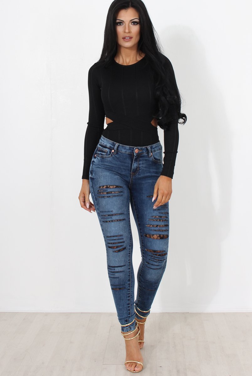Diya Black Cut Out Bodysuit-Bodysuits