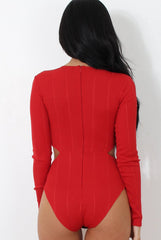 Diya Red Cut Out Bodysuit-Bodysuits