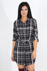 Dolly Black Check Print Shirt Dress-Dresses