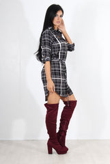 Dolly Black Check Print Shirt Dress-Dresses