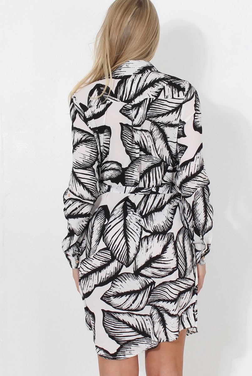 Dolly White Print Shirt Dress-Dresses